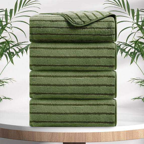 Jessy Home 4 Pack Camo Green Bicolor bar Stripe Large Bath Towels Set Oversized Bath Sheet Soft Towel Set