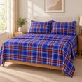 thumbnail image 1 of Jessy Home King 4-Piece Plaid Bed Sheet Set, Soft Microfiber, 14-Inch Deep Pocket, Flat & Fitted Sheet with 2 Pillowcases, Blue Red, 1 of 10