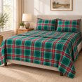 thumbnail image 1 of Jessy Home King 4-Piece Plaid Bed Sheet Set, Soft Microfiber, 14-Inch Deep Pocket, Flat & Fitted Sheet with 2 Pillowcases, Green Red, 1 of 10