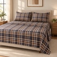 thumbnail image 1 of Jessy Home King 4-Piece Plaid Bed Sheet Set, Soft Microfiber, 14-Inch Deep Pocket, Flat & Fitted Sheet with 2 Pillowcases, Grey Yellow, 1 of 10
