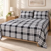 Jessy Home Full/Queen 4-Piece Plaid Bed Sheet Set, Soft Breathable Microfiber, Wrinkle Resistant, 14-Inch Deep Pocket, Flat & Fitted Sheet with 2 Pillowcases, H
