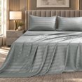 thumbnail image 1 of Jessy Home 4-Piece Satin Stripe Sheet Set, Silky Soft 100% Polyester Bedding, 14-Inch Deep Pocket, King, Light Gray, 1 of 9