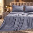 thumbnail image 1 of Jessy Home 4-Piece Satin Stripe Sheet Set, Silky Soft 100% Polyester Bedding, 14-Inch Deep Pocket, Twin, Purple Gray, 1 of 9