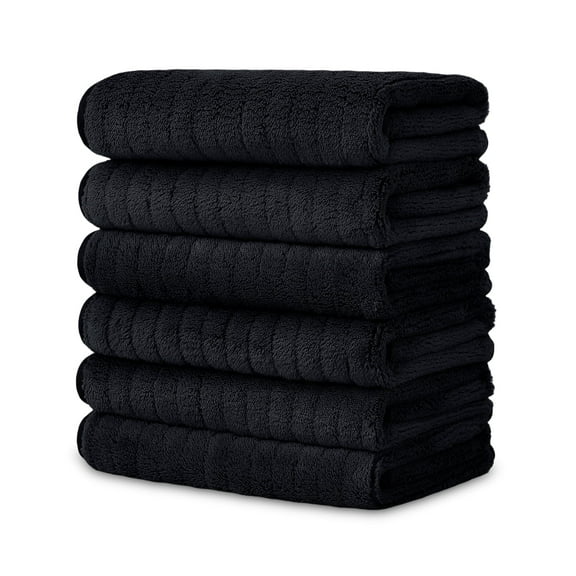 Jessy Home 6 Pack Black Stripe Washcloths for Bathroom 13x13 Inch Ultra Soft Hand Face Towels