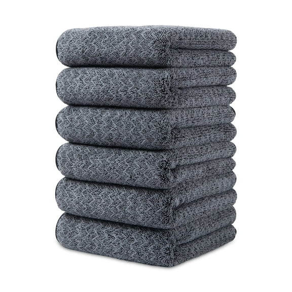 Jessy Home 6 Pack Black W Stripe Washcloths for Bathroom 13x13 Inch Ultra Soft Hand Face Towels