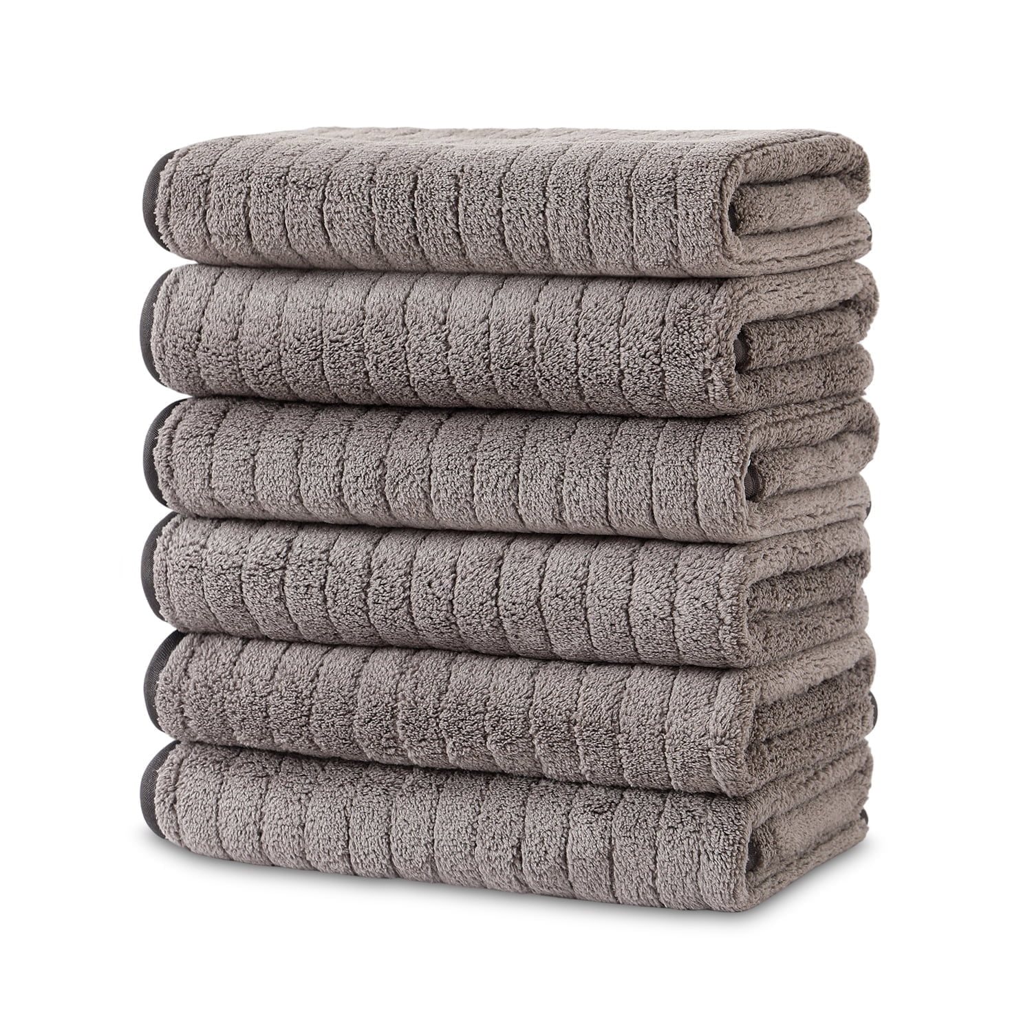 Jessy Home 6 Pack Brown Stripe Washcloths for Bathroom 13x13 Inch Ultra Soft Hand Face Towels