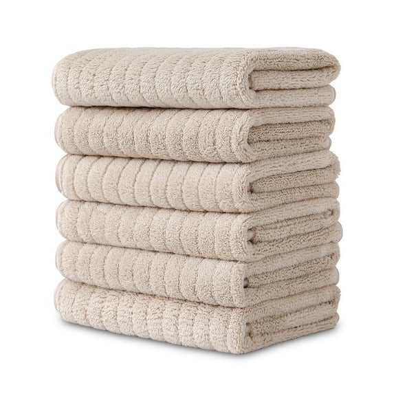 Jessy Home 6 Pack Camel Stripe Washcloths for Bathroom 13x13 Inch Ultra Soft Hand Face Towels