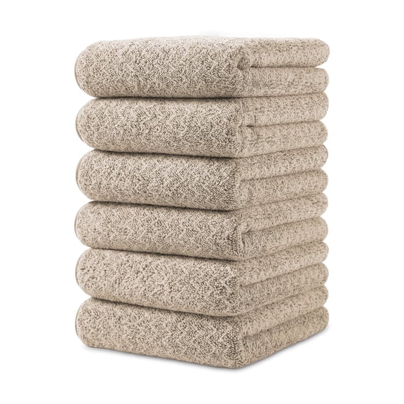 Jessy Home 6 Pack Dark Camel W Stripe Washcloths for Bathroom 13x13 Inch Ultra Soft Hand Face Towels
