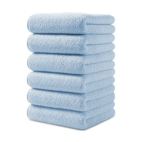 Jessy Home 6 Pack Light Blue W Stripe Washcloths for Bathroom 13x13 Inch Ultra Soft Hand Face Towels