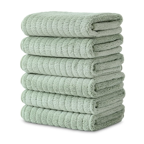 Jessy Home 6 Pack Light Green Stripe Washcloths for Bathroom 13x13 Inch Ultra Soft Hand Face Towels