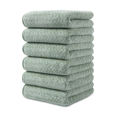 Jessy Home 6 Pack Light Green W Stripe Washcloths for Bathroom 13x13 Inch Ultra Soft Hand Face Towels