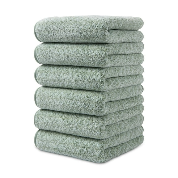Jessy Home 6 Pack Light Green W Stripe Washcloths for Bathroom 13x13 Inch Ultra Soft Hand Face Towels