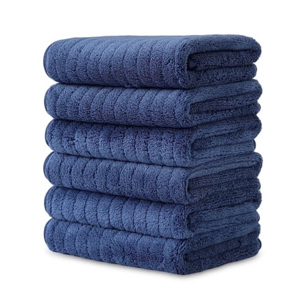 Jessy Home 6 Pack Navy Blue Stripe Washcloths for Bathroom 13x13 Inch Ultra Soft Hand Face Towels