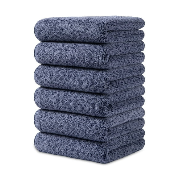 Jessy Home 6 Pack Navy Blue W Stripe Washcloths for Bathroom 13x13 Inch Ultra Soft Hand Face Towels