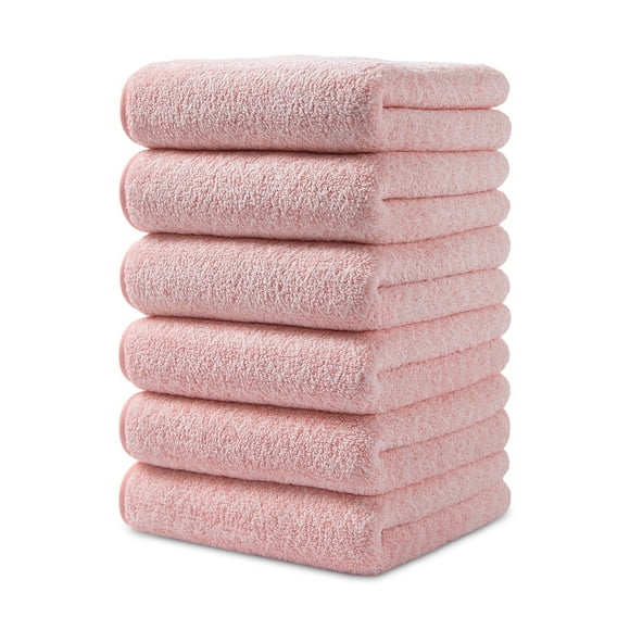 Jessy Home 6 Pack Pink W Stripe Washcloths for Bathroom 13x13 Inch Ultra Soft Hand Face Towels