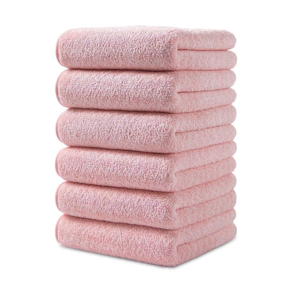 Jessy Home 6 Pack Pink W Stripe Washcloths for Bathroom 13x13 Inch Ultra Soft Hand Face Towels