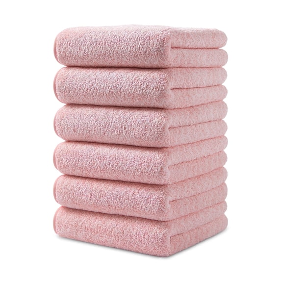 Jessy Home 6 Pack Pink W Stripe Washcloths for Bathroom 13x13 Inch Ultra Soft Hand Face Towels