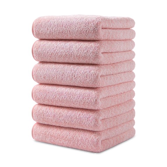 Jessy Home 6 Pack Pink W Stripe Washcloths for Bathroom 13x13 Inch Ultra Soft Hand Face Towels