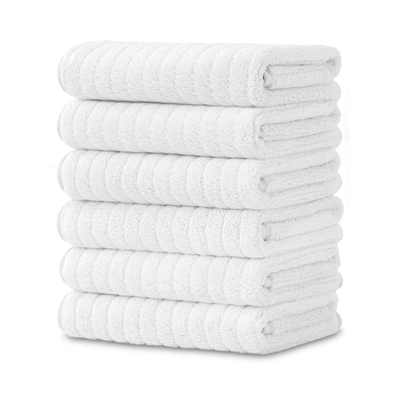 Jessy Home 6 Pack White Stripe Washcloths for Bathroom 13x13 Inch Ultra Soft Hand Face Towels