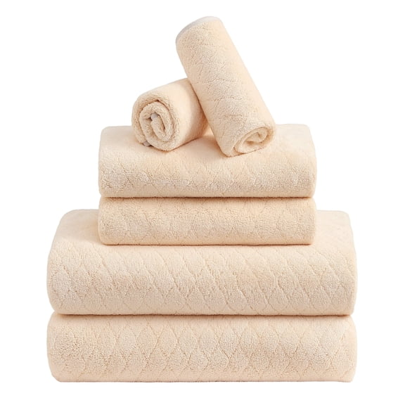 Jessy Home 6 Piece Towel Set Apricot Yellow Soft Bath Towel Set for Bathroom-2 Bath Towels, 2 Hand Towels, 2 Washcloths Highly Absorbent Bath Sheet for Hotel & Spa