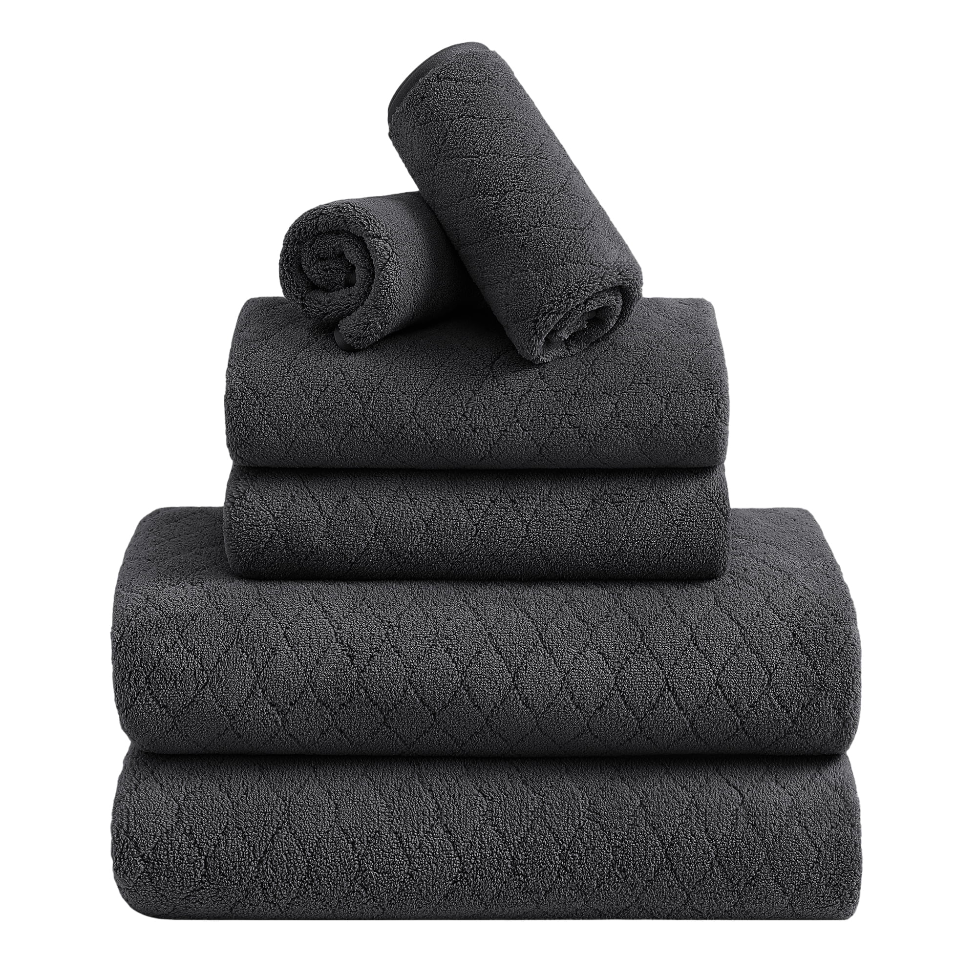 Jessy Home 6 Piece Towel Set Black Soft Bath Towel Set for Bathroom-2 Bath Towels, 2 Hand Towels, 2 Washcloths Highly Absorbent Bath Sheet for Hotel & Spa