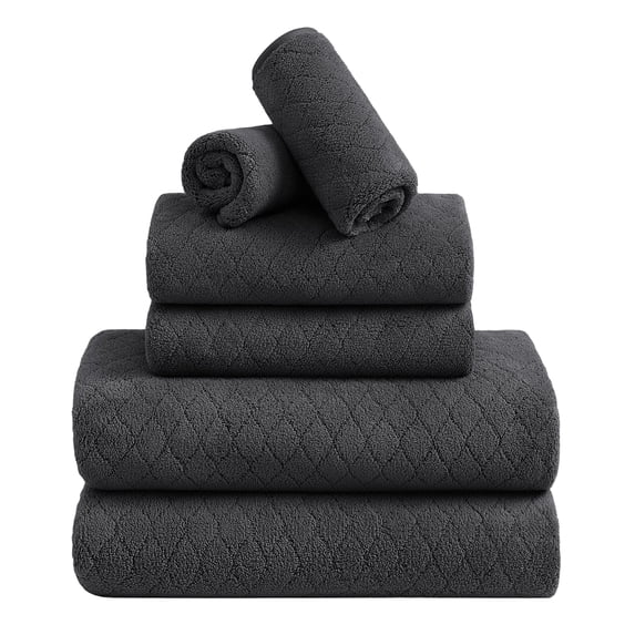 Jessy Home 6 Piece Towel Set Black Soft Bath Towel Set for Bathroom-2 Bath Towels, 2 Hand Towels, 2 Washcloths Highly Absorbent Bath Sheet for Hotel & Spa