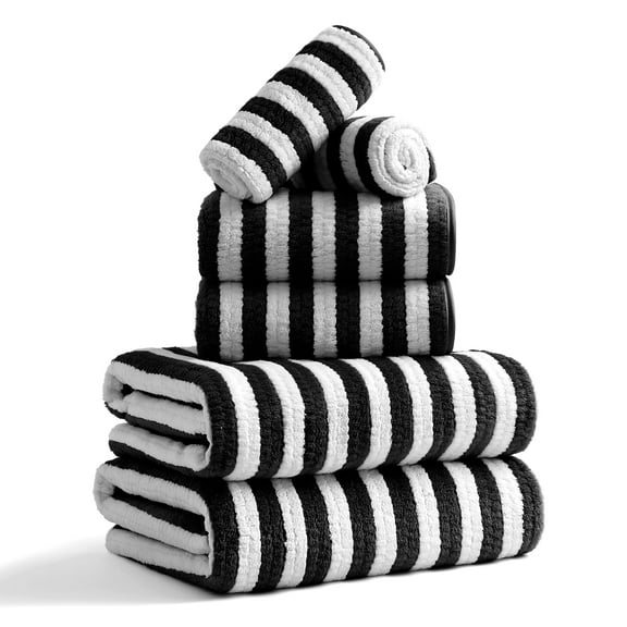 Jessy Home 6 Piece Black White Bath Towel Set for Bathroom-2 Bath Towels,2 Hand Towels,2 Washcloths Soft and Plush Highly Absorbent Towel for Hotel & Spa