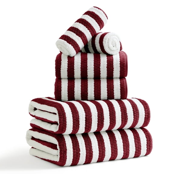 Jessy Home 6 Piece Wine Red Bath Towel Set for Bathroom-2 Bath Towels,2 Hand Towels,2 Washcloths Soft and Plush Highly Absorbent Towel for Hotel & Spa