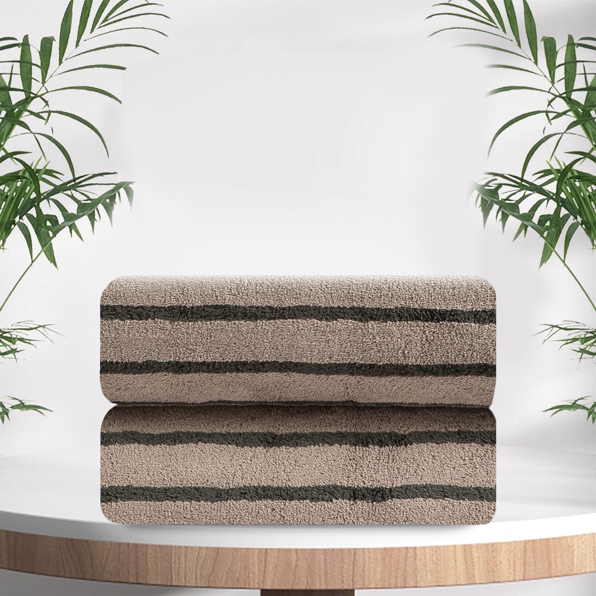 Jessy Home 2 Pack Hand Towel Dark Brown Bicolor Bar Stripe Hand Towel Set