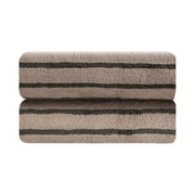 Jessy Home 2 Pack Hand Towel Dark Brown Bicolor Bar Stripe Hand Towel Set