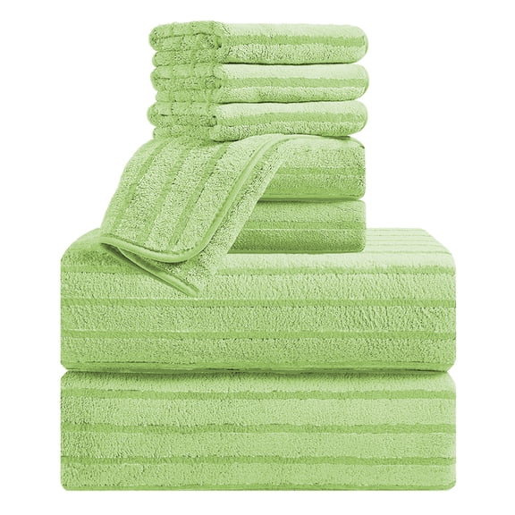 Jessy Home 8 Pcs Apple Green Bicolor bar Stripe Large Bath Towels Set 2 Oversized Bathroom Towels, 2 Hand Towels, 4 Washcloths