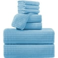 thumbnail image 1 of Jessy Home 8 Pcs Blue Stripe Large Microfiber Bath Towels Set 2 Oversized Bathroom Towels, 2 Hand Towels, 4 Washcloths, 1 of 10
