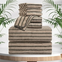 Jessy Home 8 Pcs Dark Brown Bicolor bar Stripe Large Bath Towels Set 2 Oversized Bathroom Towels, 2 Hand Towels, 4 Washcloths