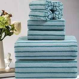  8 Pcs Green Stripe Large Bath Towels Set Oversized