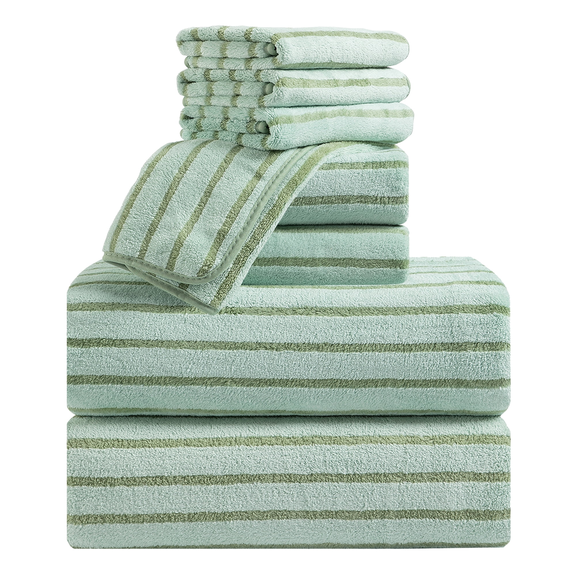 8 Pcs Light Green Bath Towels