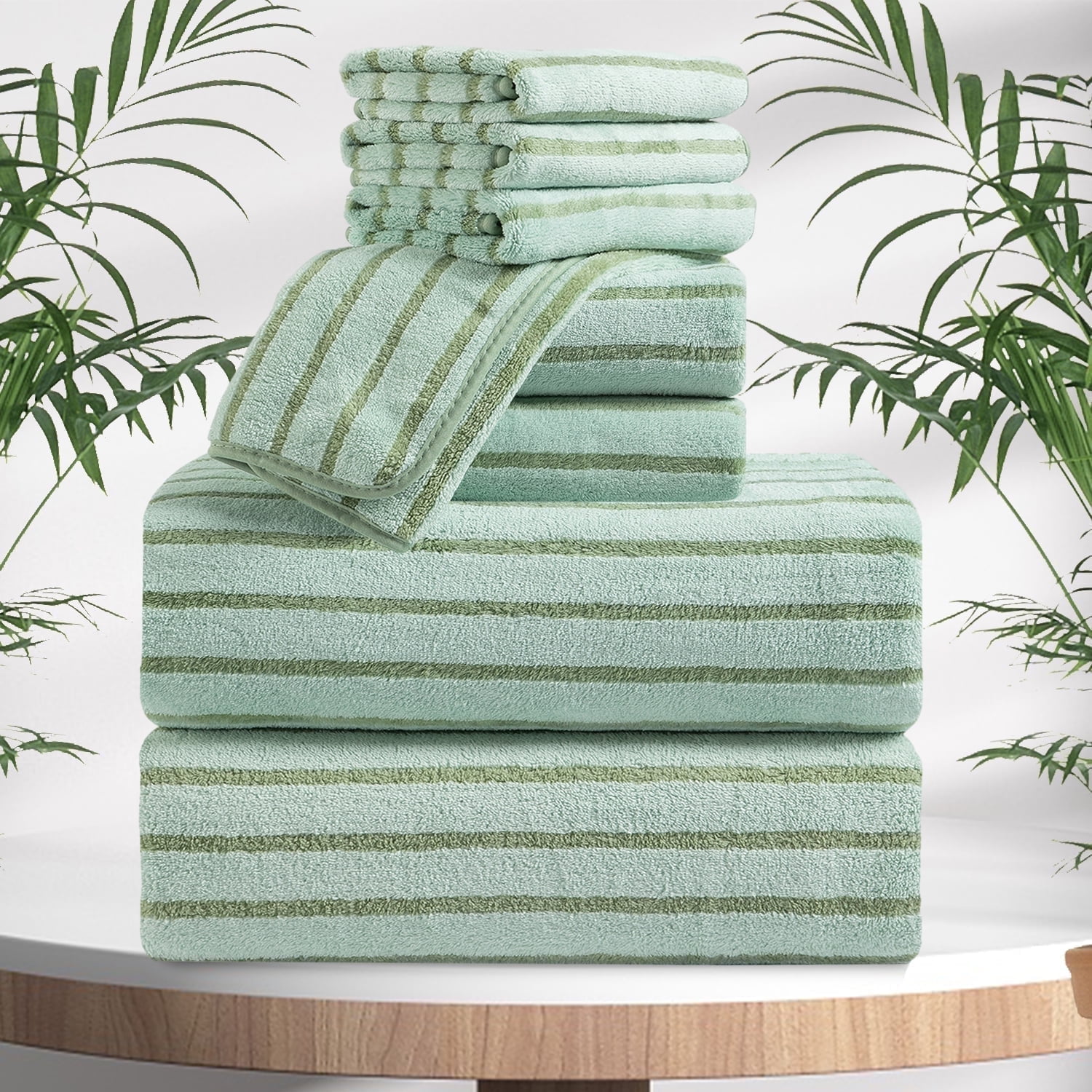 Jessy Home 8 Pcs Light Green Bicolor Bar Stripe Large Bath Towels Set 2 Oversized Bathroom Towels, 2 Hand Towels, 4 Washcloths - Walmart.com