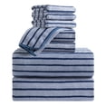 thumbnail image 1 of Jessy Home 8 Pcs Navy Blue Bicolor bar Stripe Large Bath Towels Set 2 Oversized Bathroom Towels, 2 Hand Towels, 4 Washcloths, 1 of 7