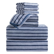 Jessy Home 8 Pcs Navy Blue Bicolor bar Stripe Large Bath Towels Set 2 Oversized Bathroom Towels, 2 Hand Towels, 4 Washcloths