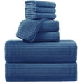 thumbnail image 1 of Jessy Home 8 Pcs Navy Blue Stripe Large Microfiber Bath Towels Set 2 Oversized Bathroom Towels, 2 Hand Towels, 4 Washcloths, 1 of 10