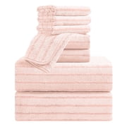 Jessy Home 8 Pcs Pink Bicolor bar Stripe Large Bath Towels Set 2 Oversized Bathroom Towels, 2 Hand Towels, 4 Washcloths