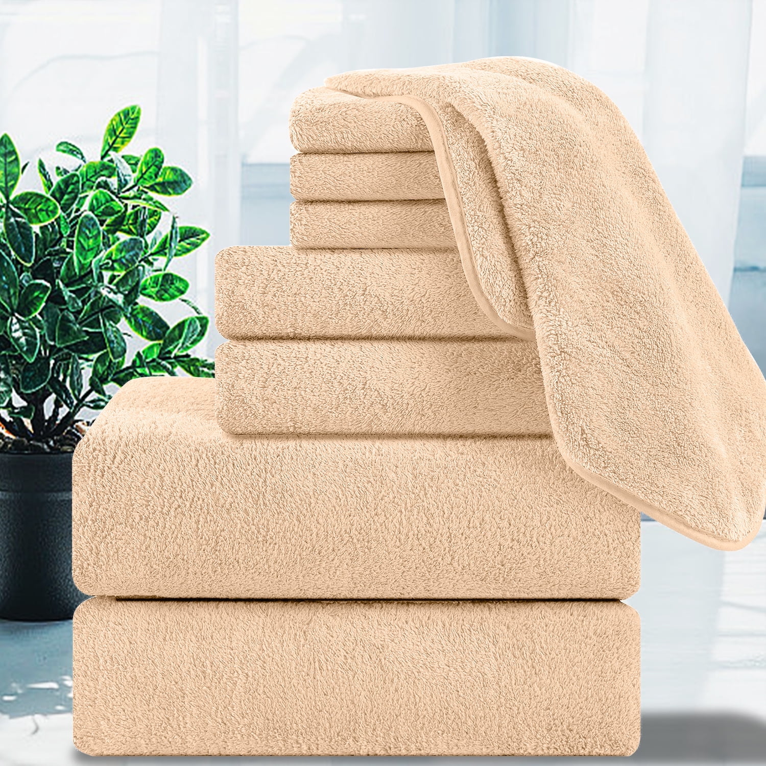 Jessy Home 8 Piece Home Collection Ultra Soft Cozy Champagne Towels 700