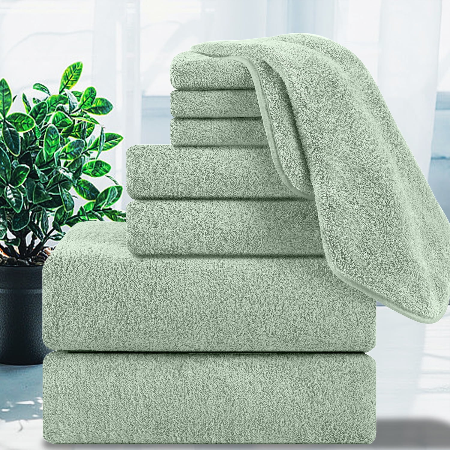 Jessy Home 8 Piece Bath Towel Set, Ultra Soft 700 GSM Plush Light Green