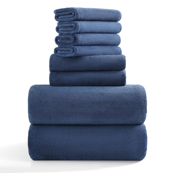 Jessy Home 8 Piece Home Collection Ultra Soft Cozy Towels 700 GSM Navy Blue Plush Towel Set