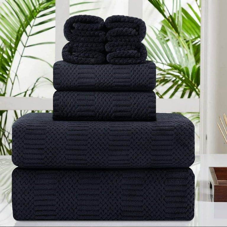 Jessy Home 8 Piece Oversized Black Bath Towel Set 2 Extra Large Bath Towel Sheets 2 Hand Towels 4 Washcloths 600GSM Soft Plush Towel Set