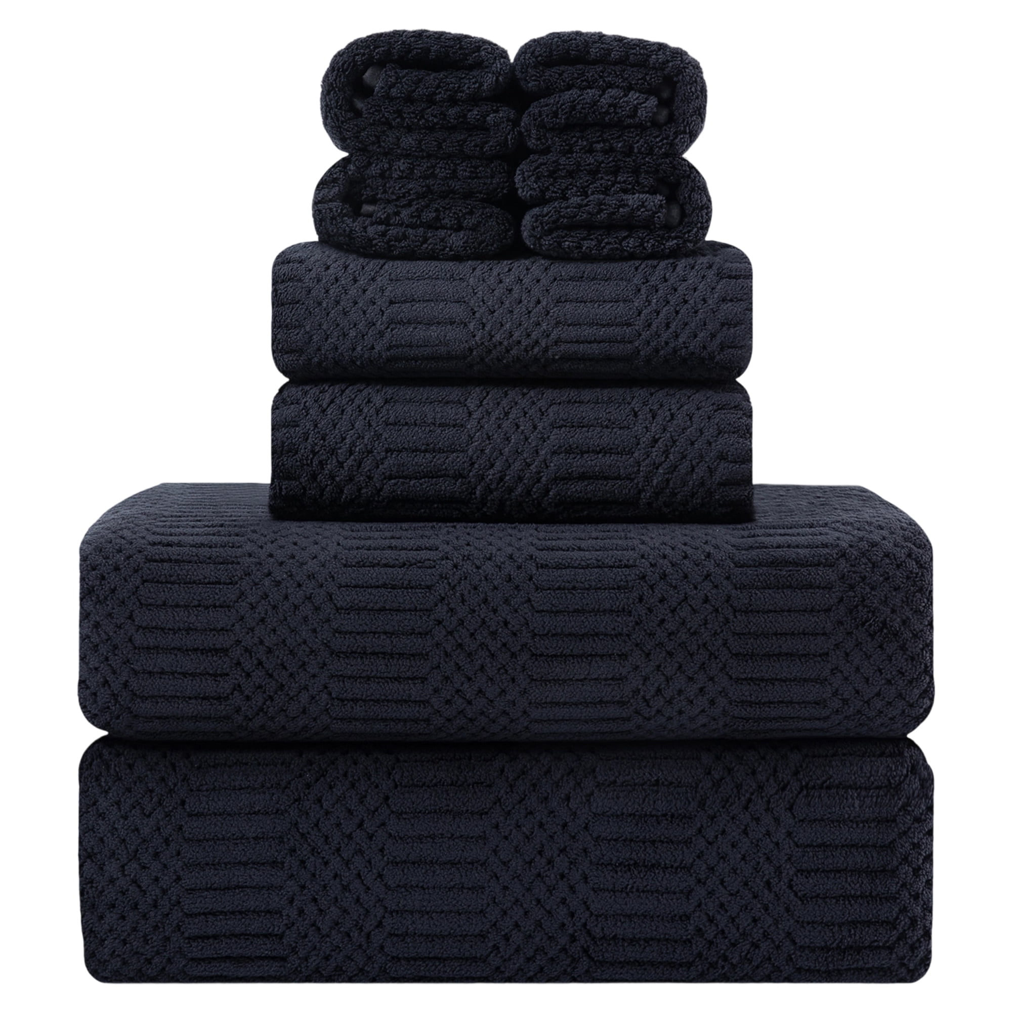 Jessy Home 8 Piece Oversized Black Bath Towel Set-2 Extra Large Bath Towel Sheets, 2 Hand Towels, 4 Washcloths-600GSM Soft Plush Towel Set