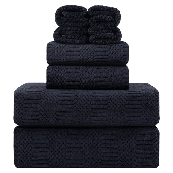 Jessy Home 8 Piece Oversized Black Bath Towel Set-2 Extra Large Bath Towel Sheets, 2 Hand Towels, 4 Washcloths-600GSM Soft Plush Towel Set