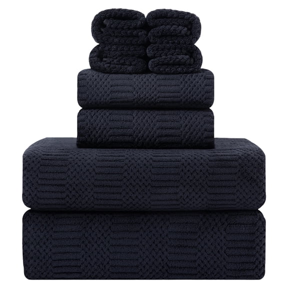 Jessy Home 8 Piece Oversized Black Bath Towel Set-2 Extra Large Bath Towel Sheets, 2 Hand Towels, 4 Washcloths-600GSM Soft Plush Towel Set