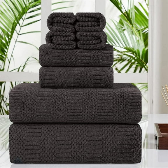 Jessy Home 8 Piece Oversized Dark Brown Bath Towel Set-2 Extra Large Bath Towel Sheets, 2 Hand Towels, 4 Washcloths-600GSM Soft Plush Towel Set