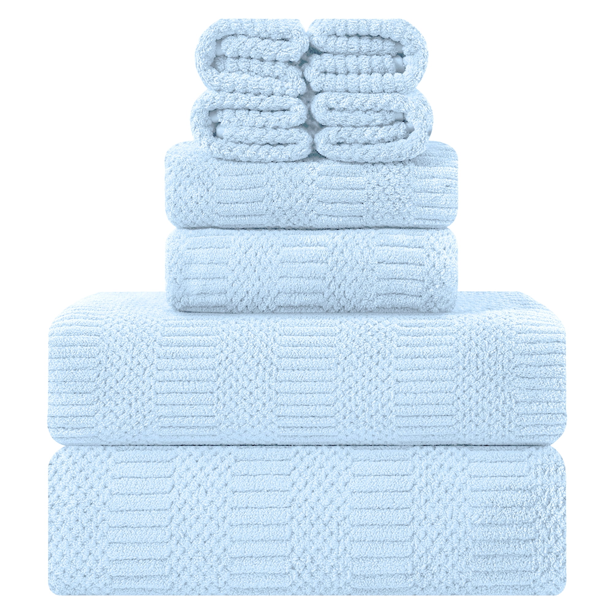 Jessy Home 8 Piece Oversized Blue Bath Towel Set-2 Extra Large Bath Towel Sheets, 2 Hand Towels, 4 Washcloths-600GSM Soft Plush Towel Set