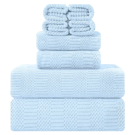 Jessy Home 8 Piece Oversized Blue Bath Towel Set-2 Extra Large Bath Towel Sheets, 2 Hand Towels, 4 Washcloths-600GSM Soft Plush Towel Set